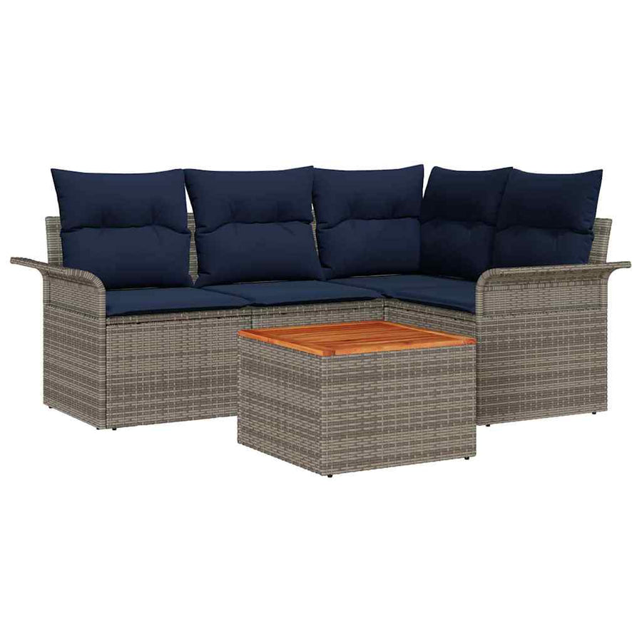 Tuinbankenset met opslag 5 pcs Grijs en Marineblauw poly rattan