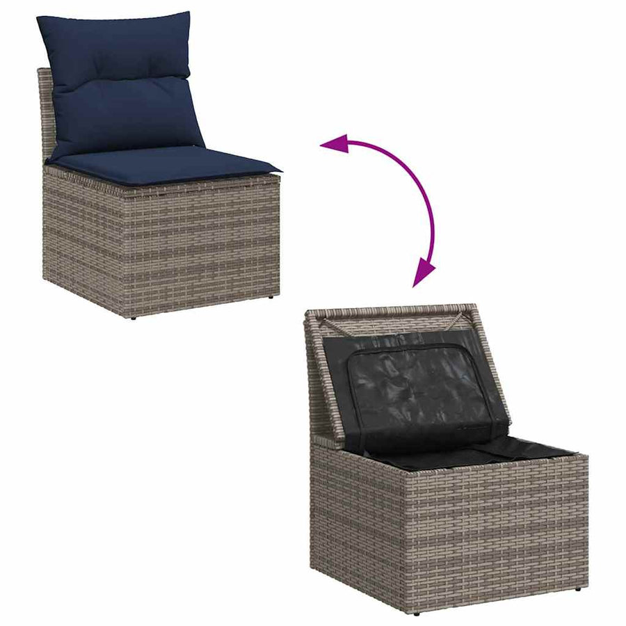 Tuinbankenset met opslag 5 pcs Grijs en Marineblauw poly rattan