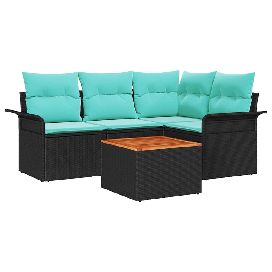 Tuinbankenset met opslag 5 pcs Zwart en Turquoise poly rattan
