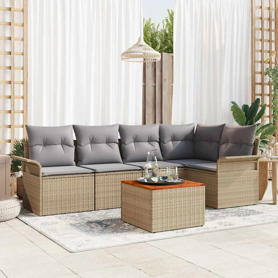 Tuinbankenset met opslag 6 pcs Beige en Licht Grijs poly rattan