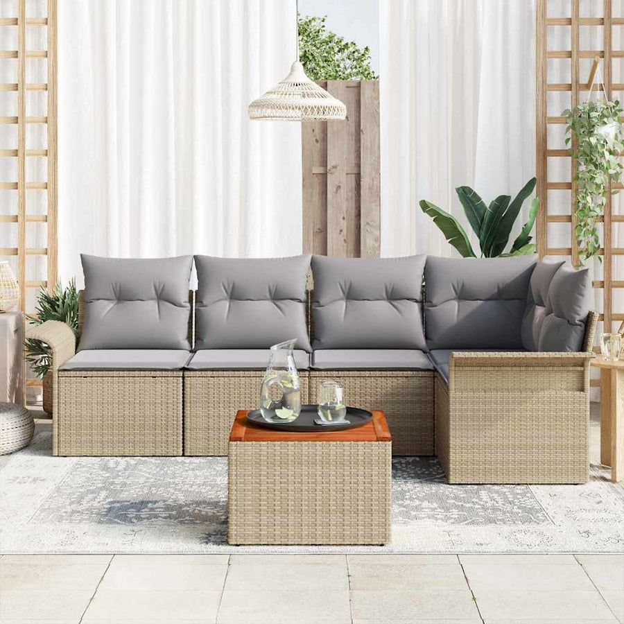 Tuinbankenset met opslag 6 pcs Beige en Licht Grijs poly rattan