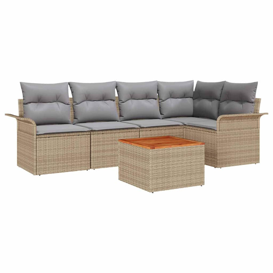 Tuinbankenset met opslag 6 pcs Beige en Licht Grijs poly rattan