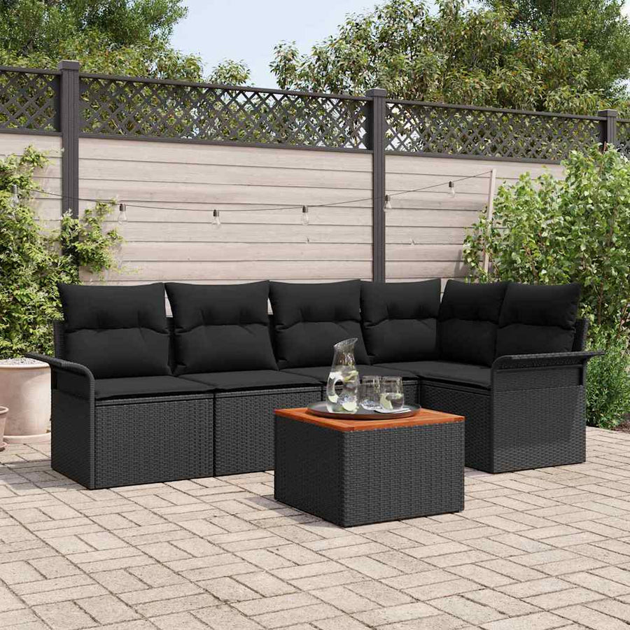 Tuinbankenset met opslag 6 pcs Zwart poly rattan
