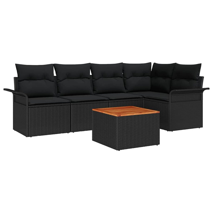 Tuinbankenset met opslag 6 pcs Zwart poly rattan