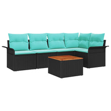 Tuinbankenset met opslag 6 pcs Zwart en Turquoise poly rattan