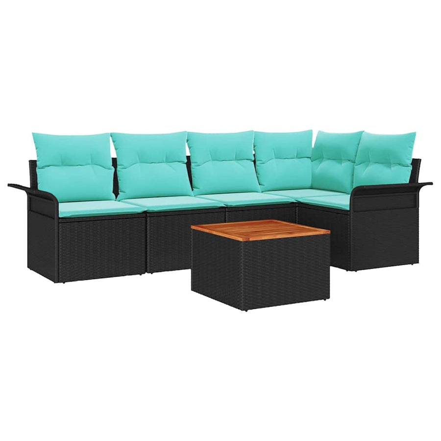 Tuinbankenset met opslag 6 pcs Zwart en Turquoise poly rattan
