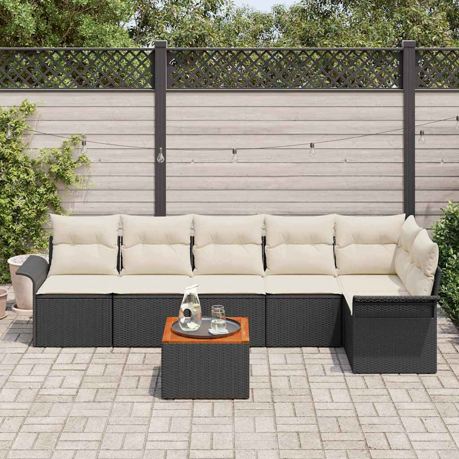 Tuinbankenset met opslag 7 pcs Zwart en Crème poly rattan
