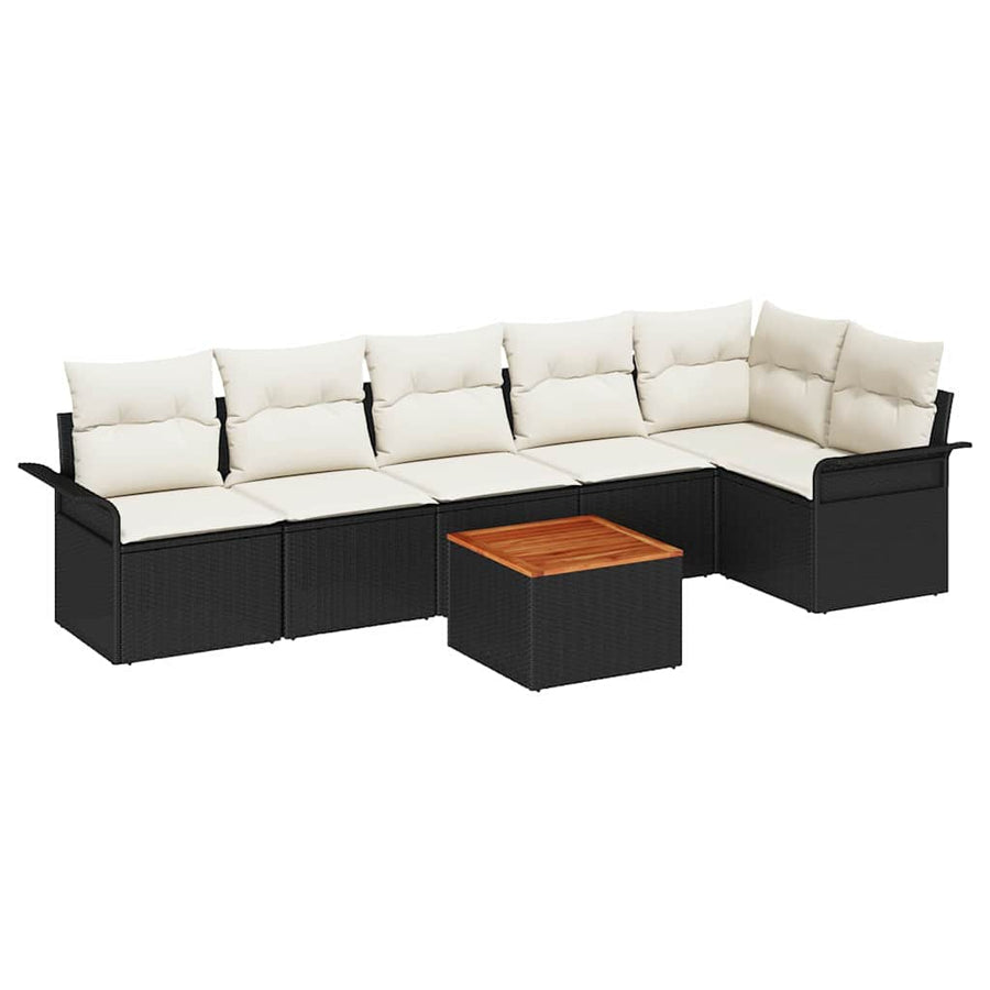 Tuinbankenset met opslag 7 pcs Zwart en Crème poly rattan