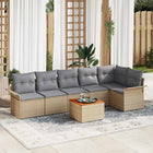 Garden Storage Sofa Set 7 pcs Beige and Light Grey poly rattan