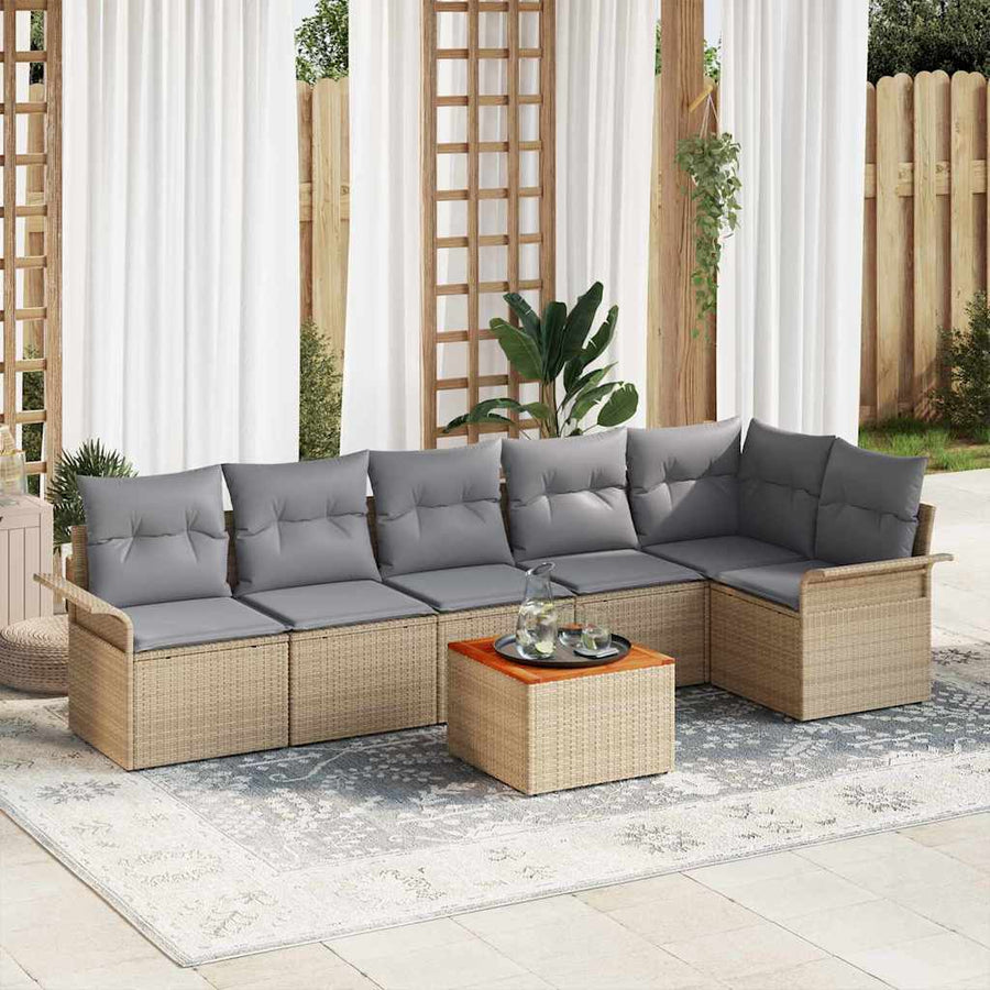 Tuinbankenset met opslag 7 pcs Beige en Licht Grijs poly rattan