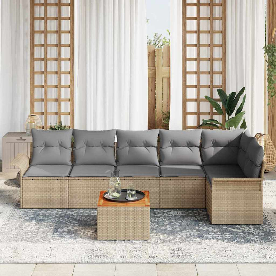 Tuinbankenset met opslag 7 pcs Beige en Licht Grijs poly rattan