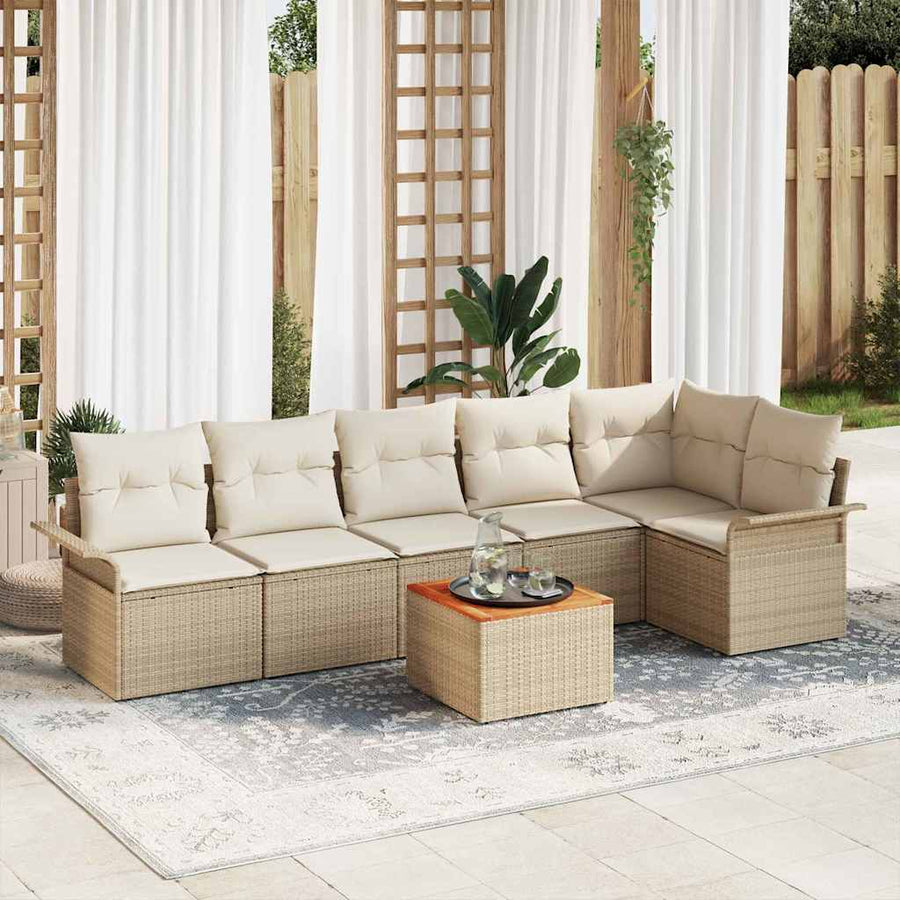 Tuinbankenset 7 st 6-Aantal zitplaatsen Beige en Crème