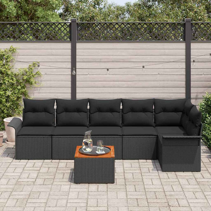 Tuinbankenset met opslag 7 pcs Zwart poly rattan