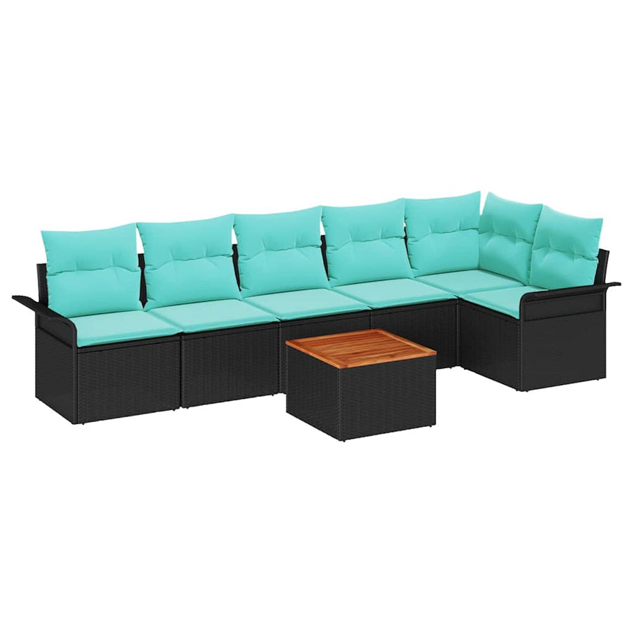 Tuinbankenset met opslag 7 pcs Zwart en Turquoise poly rattan