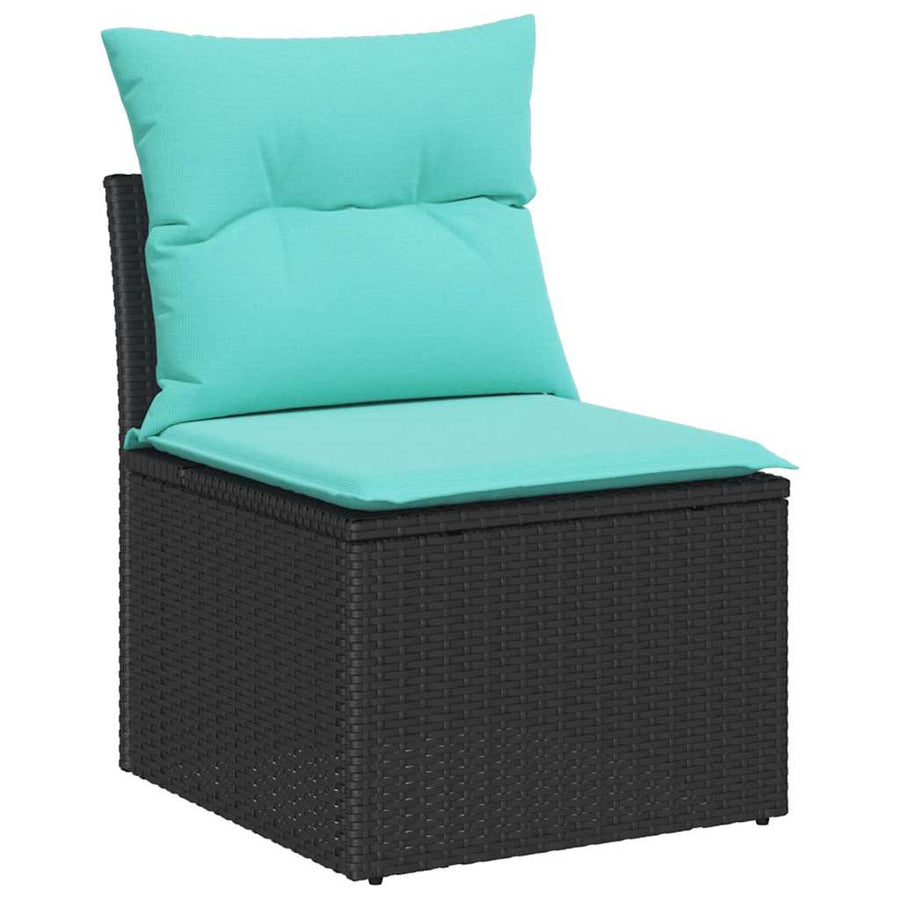 Tuinbankenset met opslag 7 pcs Zwart en Turquoise poly rattan
