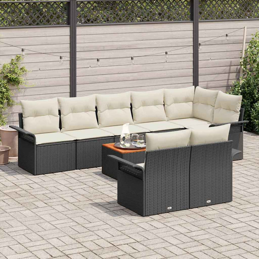 Tuinbankenset met opslag 9 pcs Zwart en Crème poly rattan
