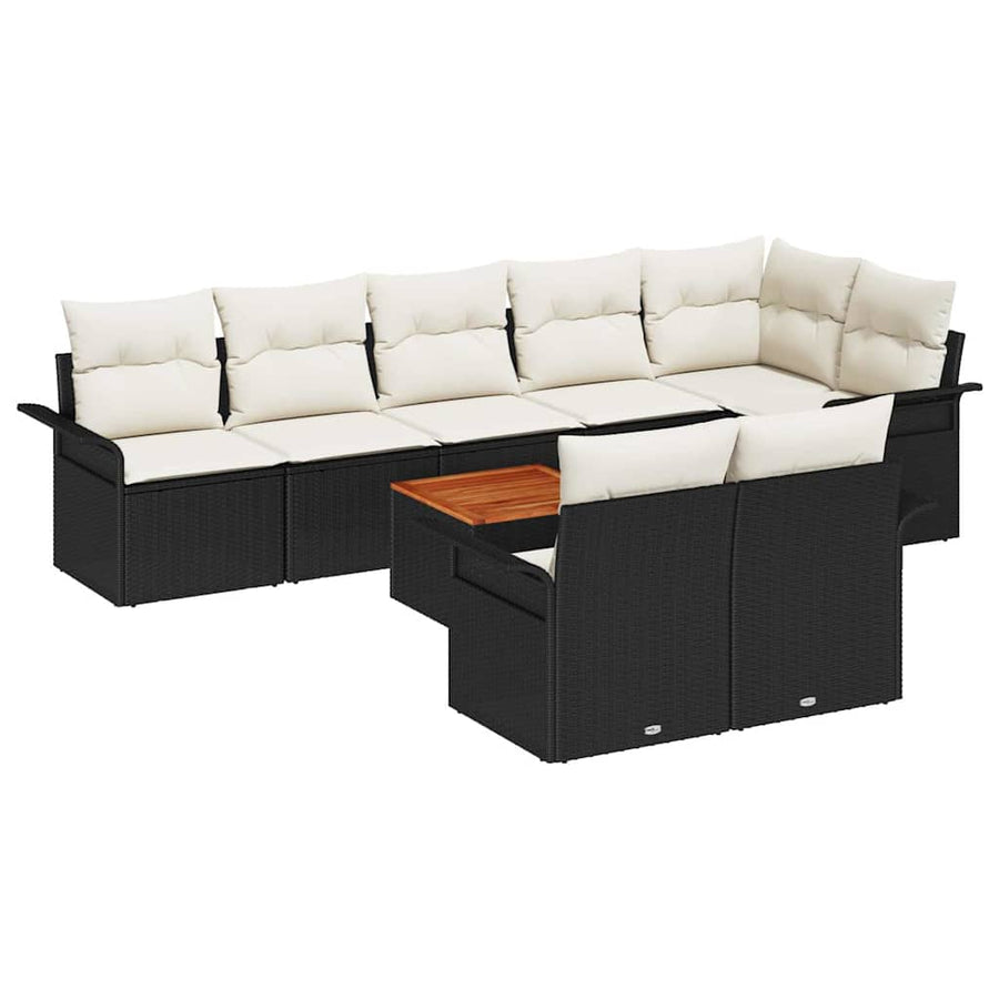Tuinbankenset met opslag 9 pcs Zwart en Crème poly rattan