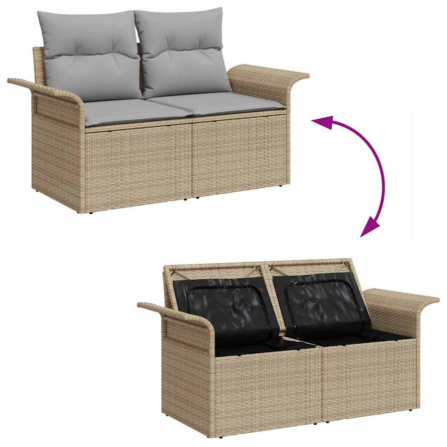 Tuin Sofa Set Met Kussen Met Opslag 9 Pcs En Licht Grijs beige en lichtgrijs
