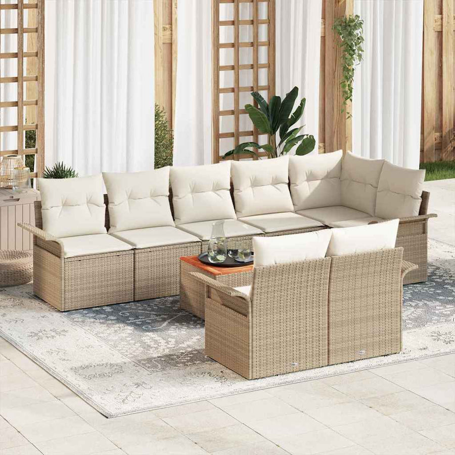 Tuinbankenset met opslag 9 pcs Beige en Crème poly rattan
