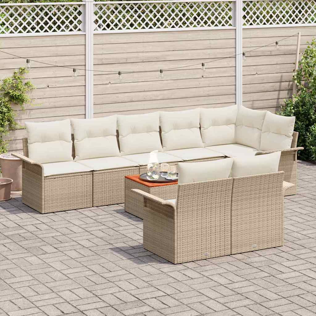 Tuinbankenset met opslag 9 pcs Beige en Crème poly rattan