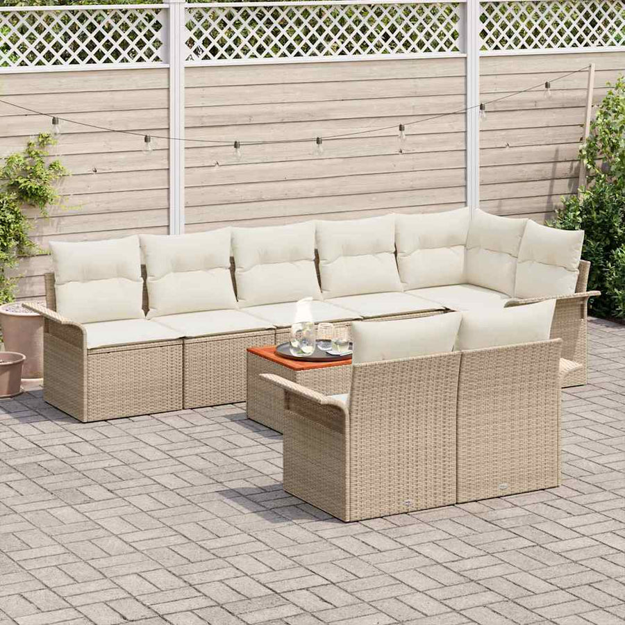 Tuinbankenset met opslag 9 pcs Beige en Crème poly rattan