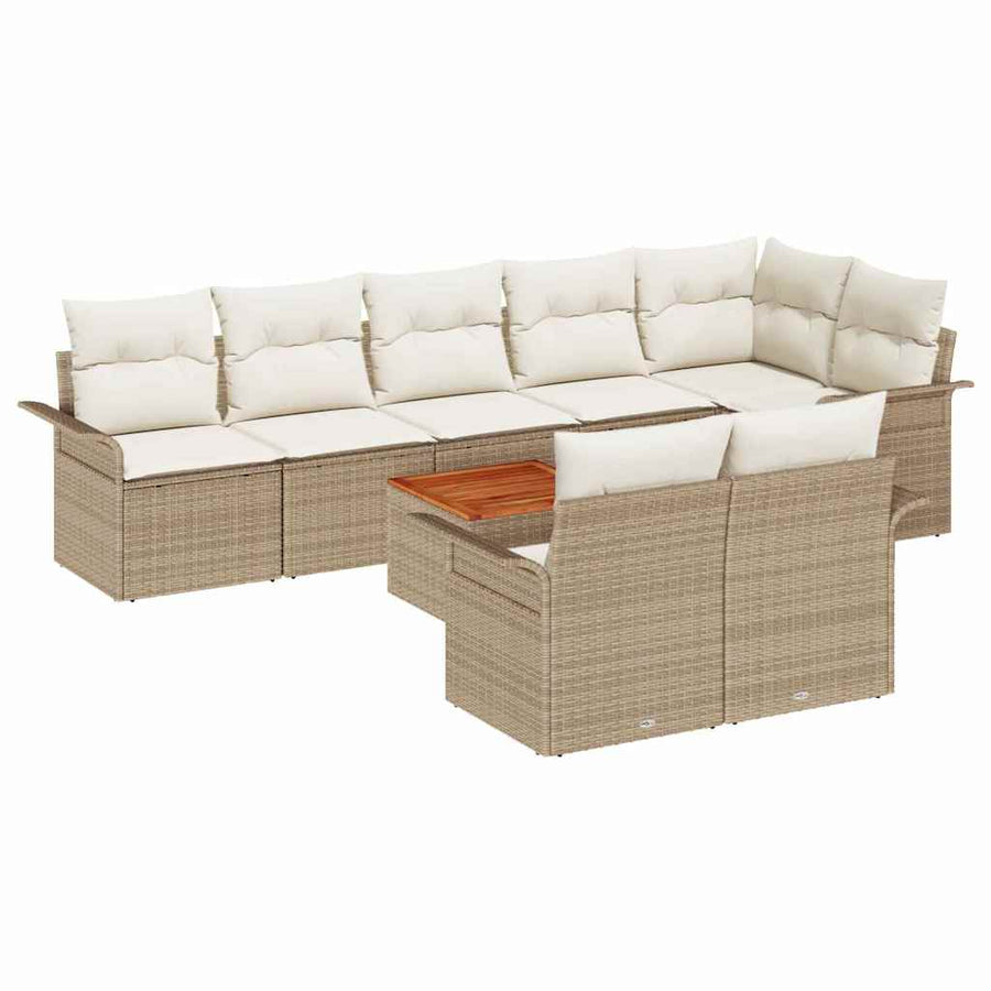 Tuinbankenset met opslag 9 pcs Beige en Crème poly rattan