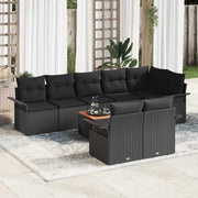 Modulaire tuinbankenset poly rattan acaciahout 9-delig zwart