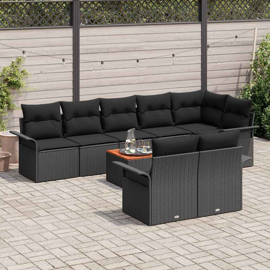 Tuinbankenset met opslag 9 pcs Zwart poly rattan