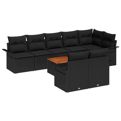 Tuinbankenset met opslag 9 pcs Zwart poly rattan
