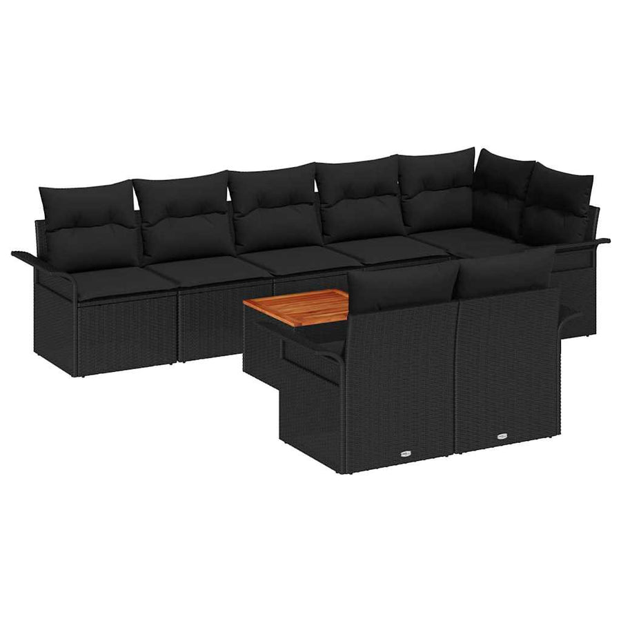 Tuinbankenset met opslag 9 pcs Zwart poly rattan