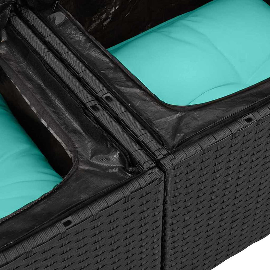 Tuinbankenset met opslag 9 pcs Zwart en Turquoise poly rattan