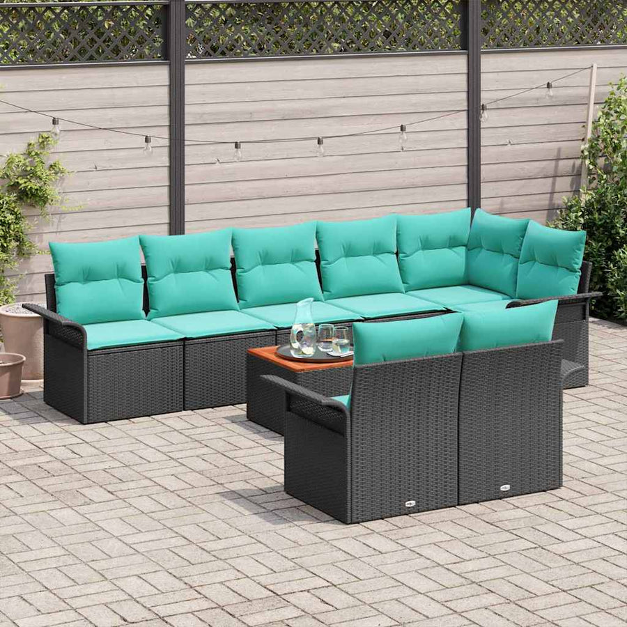 Tuinbankenset met opslag 9 pcs Zwart en Turquoise poly rattan