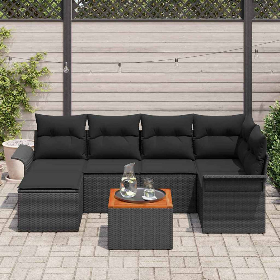 Tuinbankenset met opslag 7 pcs Zwart poly rattan
