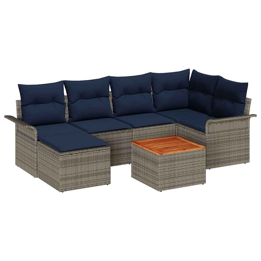 Tuinbankenset met opslag 7 pcs Grijs en Marineblauw poly rattan