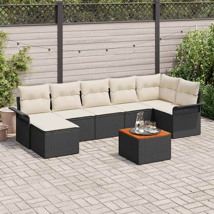 Tuinbankenset met opslag 8 pcs Zwart en Crème poly rattan