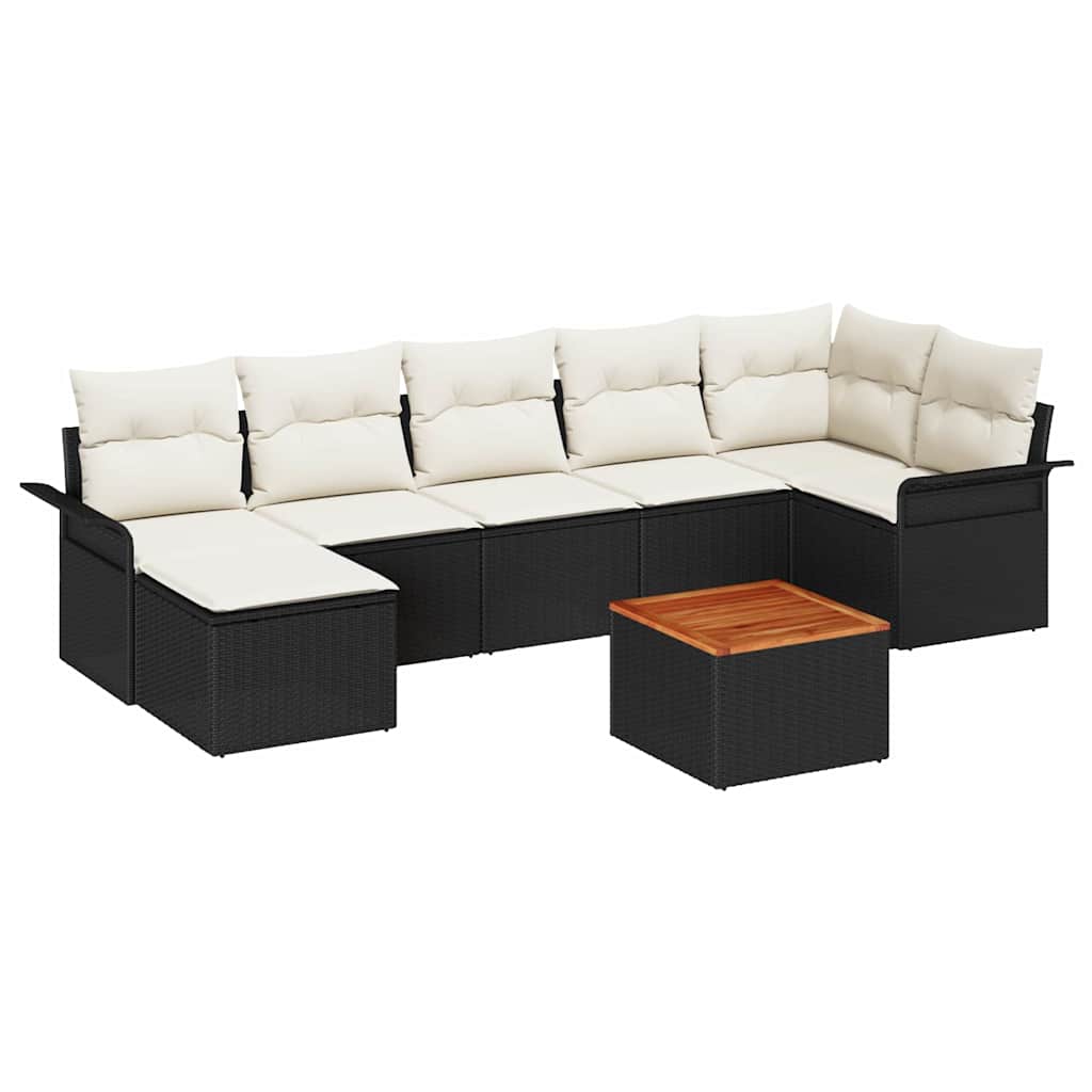 Tuinbankenset met opslag 8 pcs Zwart en Crème poly rattan