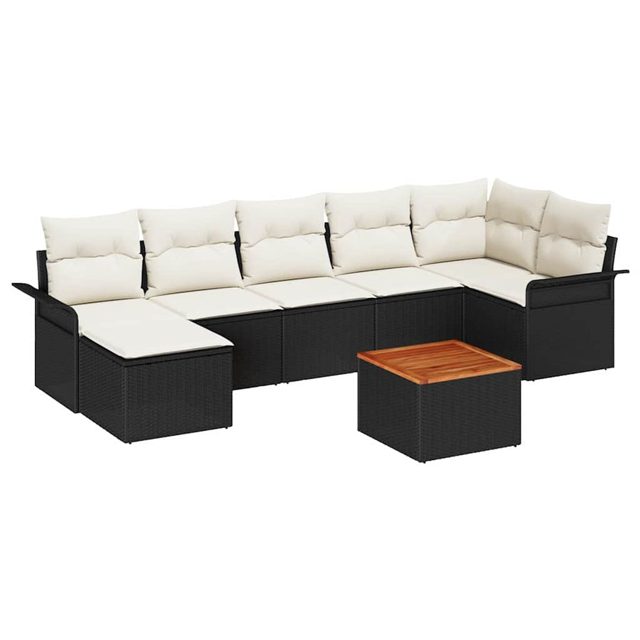 Tuinbankenset met opslag 8 pcs Zwart en Crème poly rattan