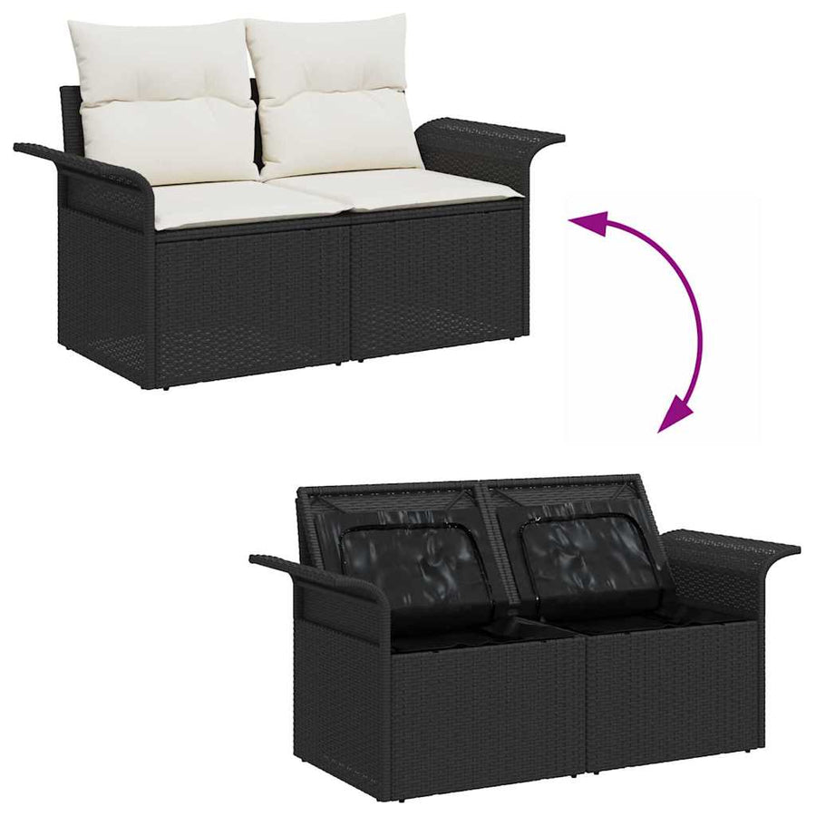 Tuinbankenset met opslag 8 pcs Zwart en Crème poly rattan