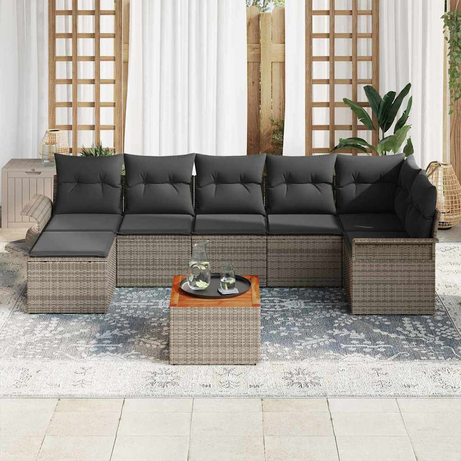 Tuinbankenset met opslag 8 pcs Grijs poly rattan