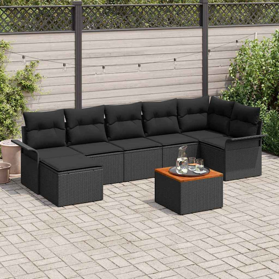 Tuinbankenset met opslag 8 pcs Zwart poly rattan