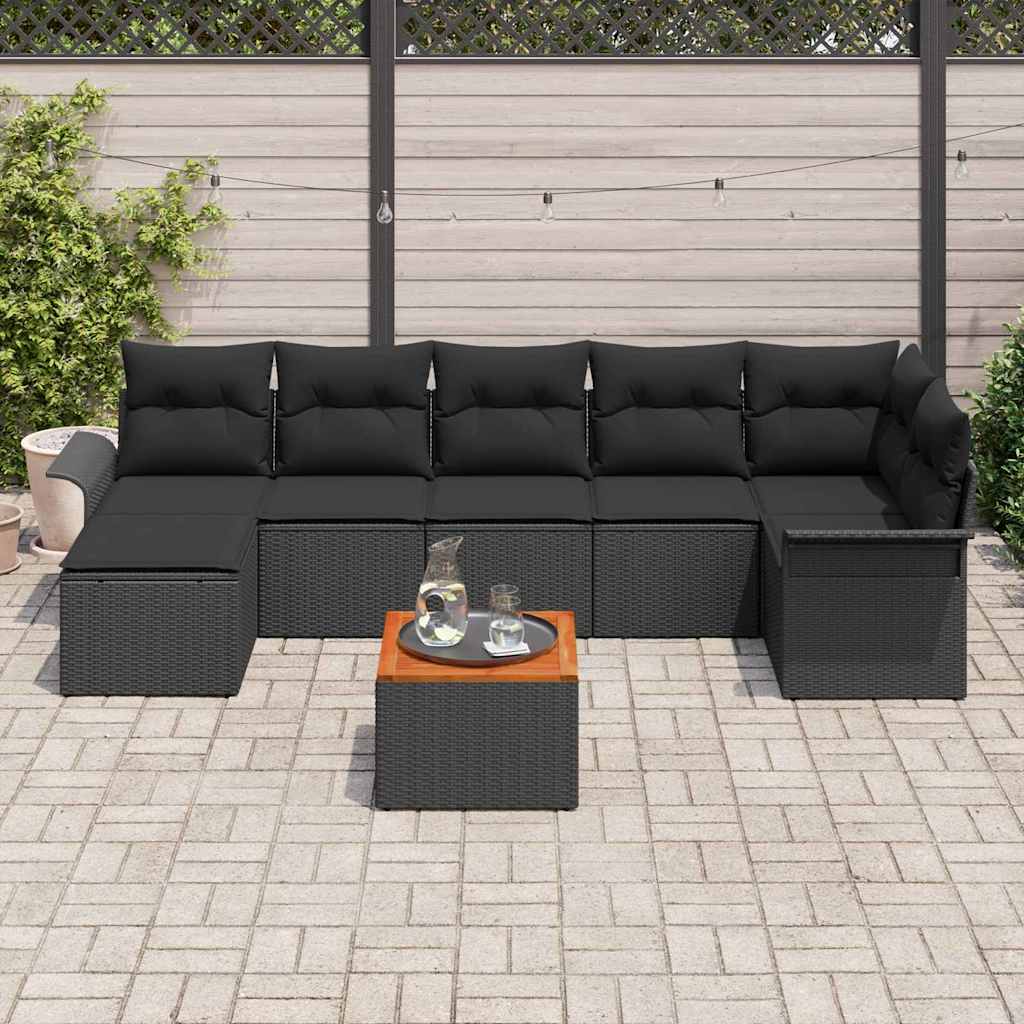 Tuinbankenset met opslag 8 pcs Zwart poly rattan