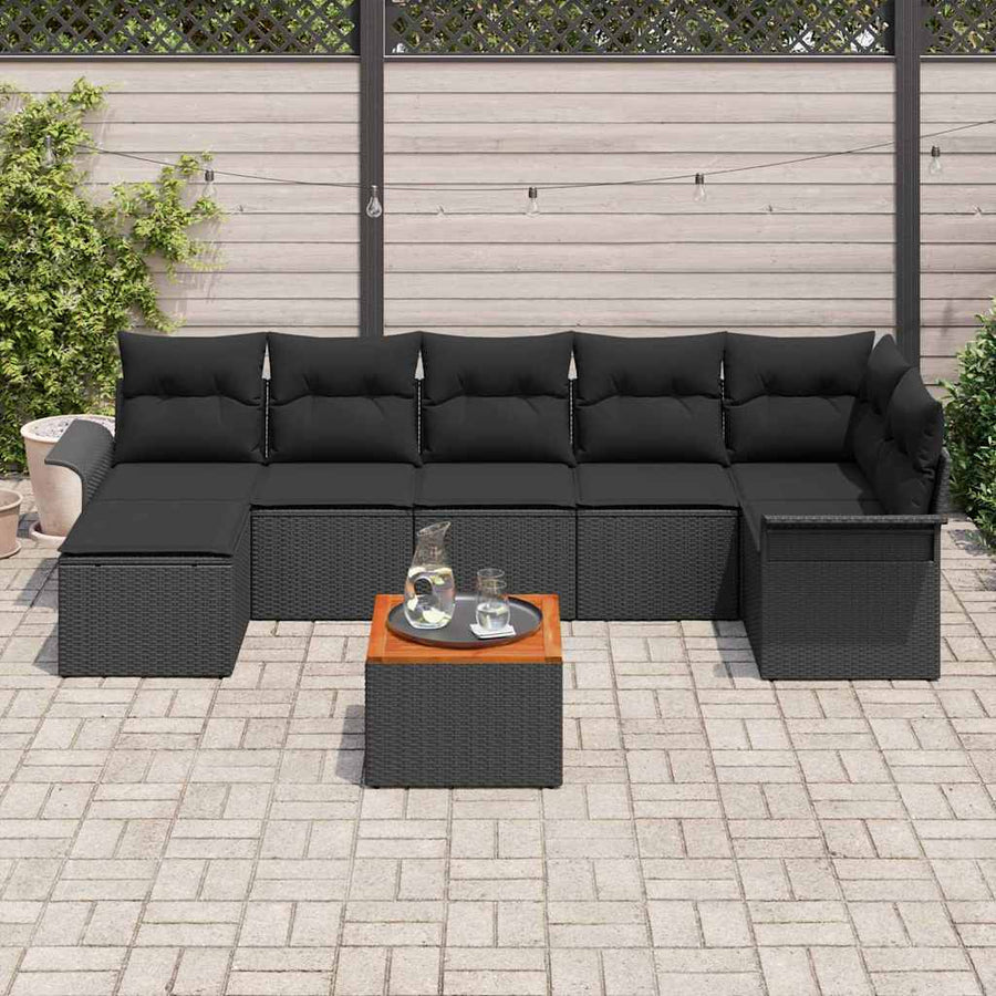 Tuinbankenset met opslag 8 pcs Zwart poly rattan