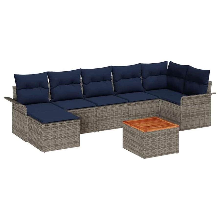 Tuinbankenset met opslag 8 pcs Grijs en Marineblauw poly rattan