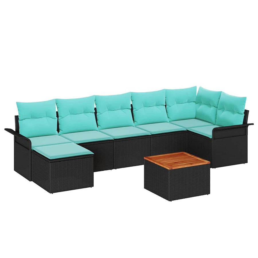 Tuinbankenset met opslag 8 pcs Zwart en Turquoise poly rattan
