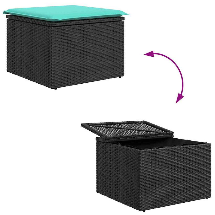 Tuinbankenset met opslag 8 pcs Zwart en Turquoise poly rattan