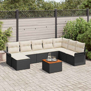Tuinbankenset poly rattan zwart crème 9-delig