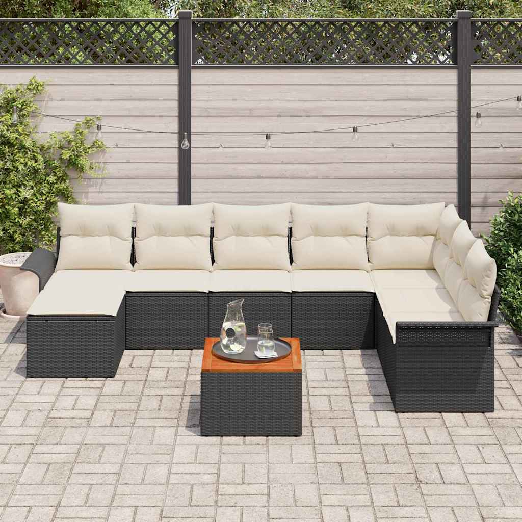 Tuinbankenset met opslag 9 pcs Zwart en Crème poly rattan