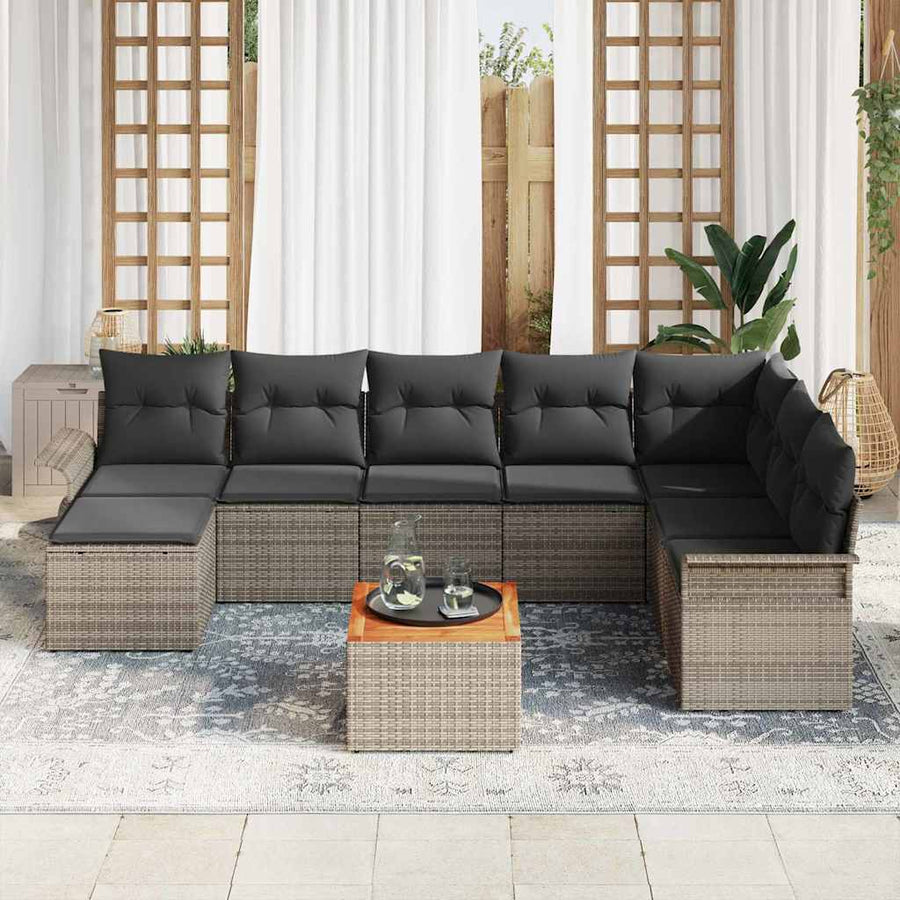 Tuinbankenset met opslag 9 pcs Grijs poly rattan