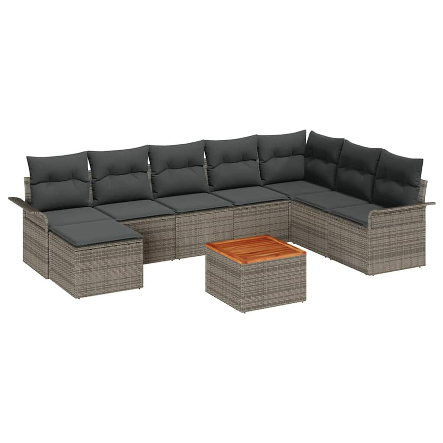 Tuinbankenset met opslag 9 pcs Grijs poly rattan