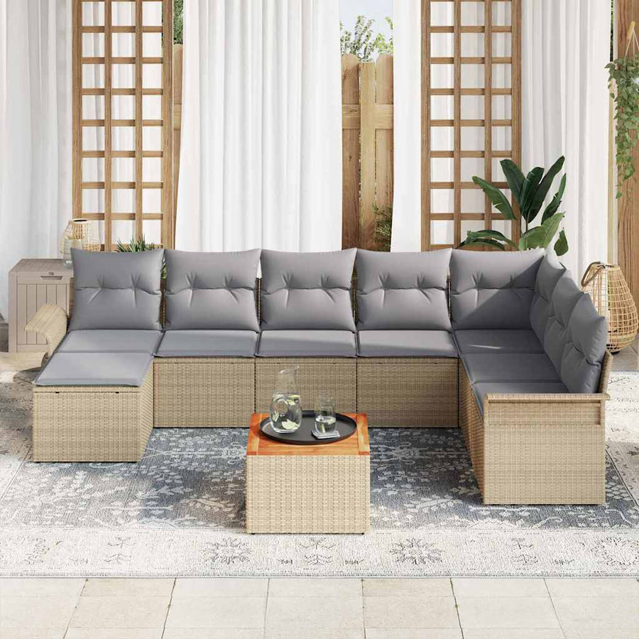 Tuin Sofa Set Met Kussen Met Opslag 9 Pcs En Licht Grijs beige en lichtgrijs